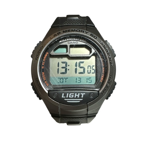 Casio Watch‎ Men Digital Grey Black Backlight 3283 W-734 60 Lap 100M New Battery - Picture 1 of 4